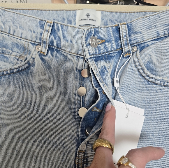 Anine Bing Kate High Rise Slim Straight Jeans In Distructed Bleached New Size 27 - Picture 13 of 13